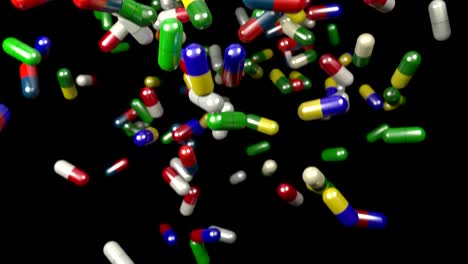 Pills-drugs-capsules-falling-slow-motion-closeup-DOF-4K